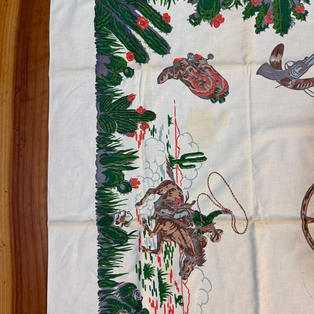 Vintage Startex Table Cloth Cotton Square Western Cowboy Startex 50 x 50 UU18